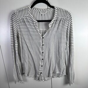 Lucky Brand Women‎ S Black White Striped Button Up Long Sleeve Staple Minimalist